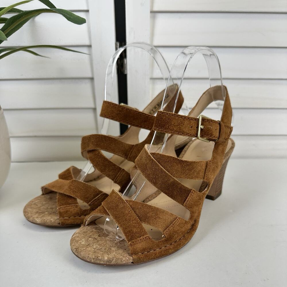 Clarks Cushion Plus Brown Spiced Ava Strappy Sandals‎ Block Heel Shoe Size 7 M